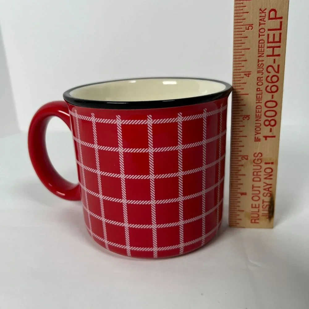 Hallmark Ceramic Red Checkered‎ Pattern Coffee Plaid Mug 3-3/4” High